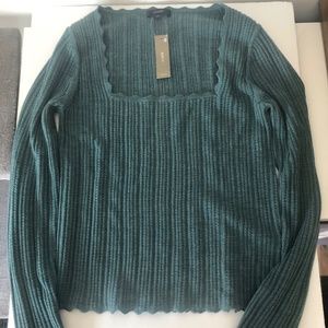 J Crew merino Scalloped squareneck pointelle sweater Size M Heather spruce